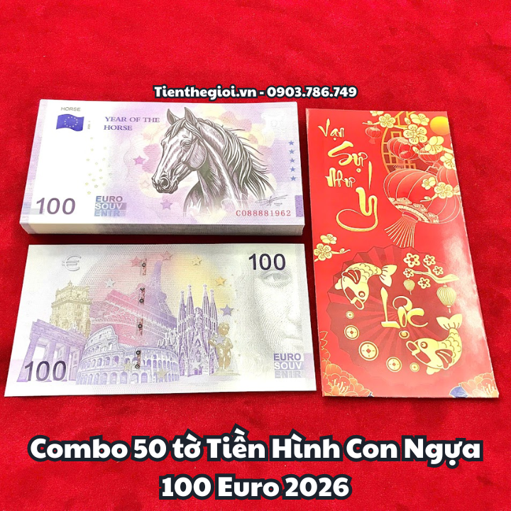 Combo 50 tờ Tiền Lì Xì 100 Euro Hình Con Ngựa 2026